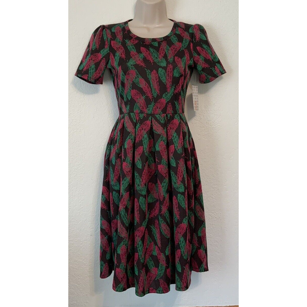 Lularoe Womens‎ Amelia Dress Feather Print Short Sleeve Size XS